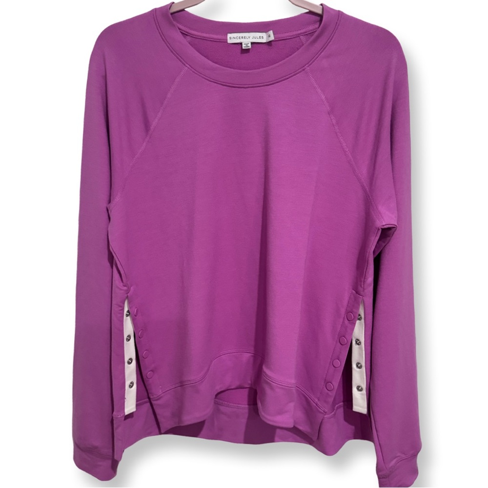 SINCERELY JULES LONG SLEEVES CREW‎ NECK SWEATER SIDE BUTTONS PURPLE SZ MEDIUM